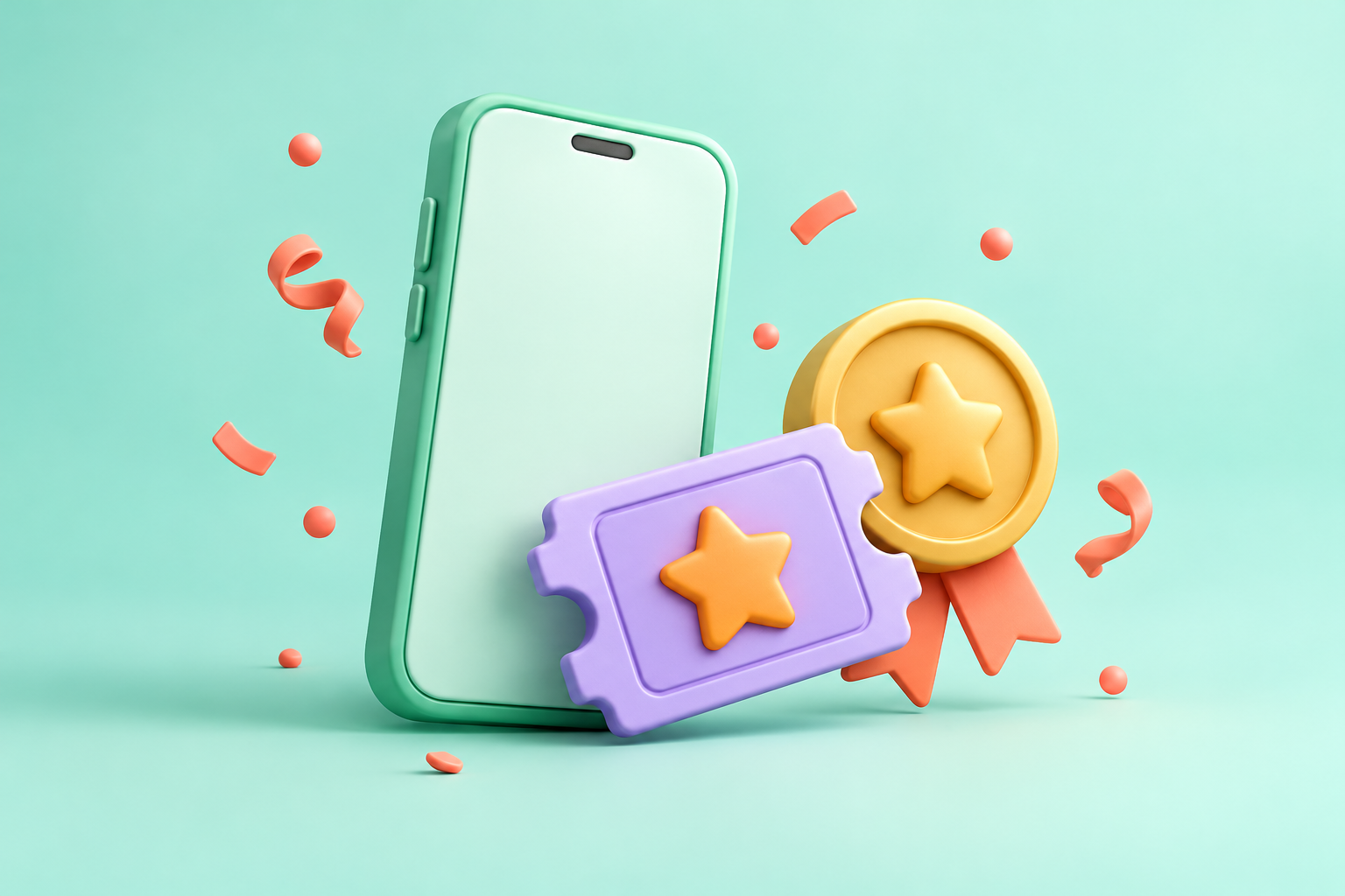 Etkinlik katılımı için telefon, bilet ve ödül madalyası